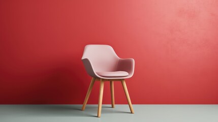 Red modern chair in empty room with shadow on wall