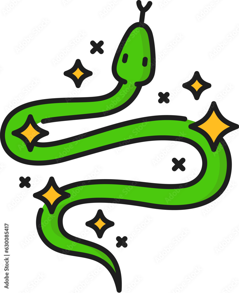 Poster snake witchcraft and magic icon, isolated vector linear sign. intriguing and mesmerizing, mysterious