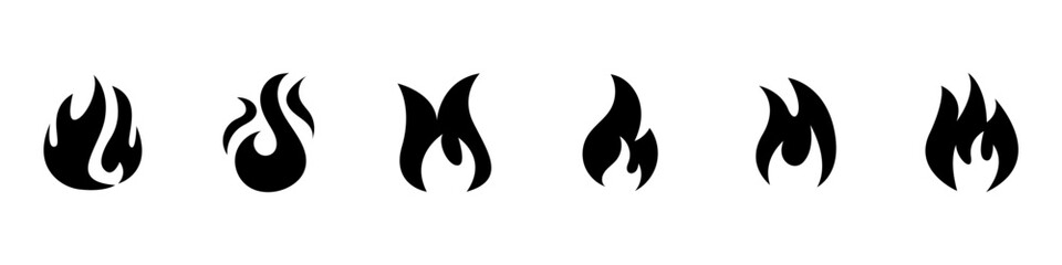 Vector Black Flame collection. Burning fire icon set. - obrazy, fototapety, plakaty