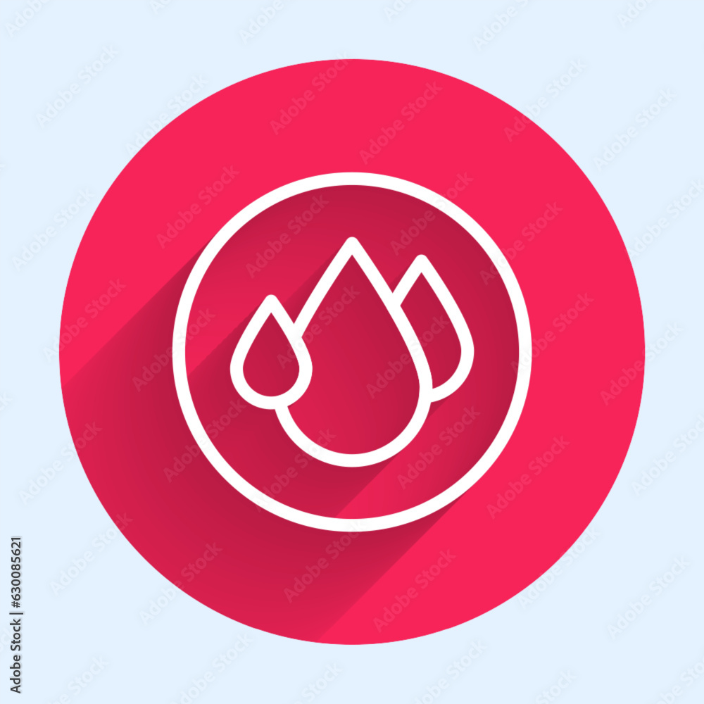 Canvas Prints white line water drop icon isolated with long shadow background. red circle button. vector