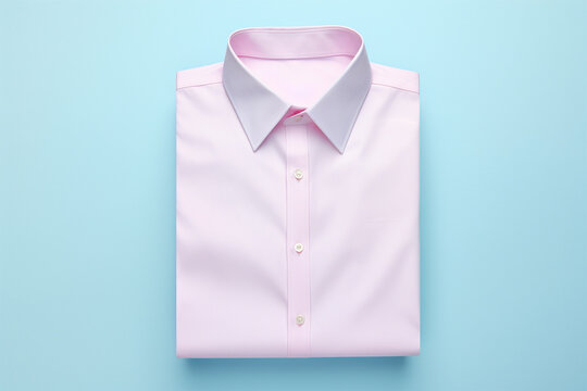 Pink folded shirt on blue background