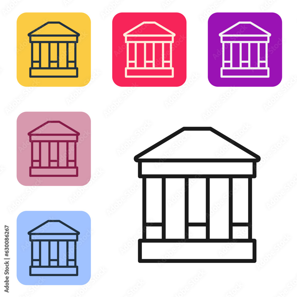 Poster black line museum building icon isolated on white background. set icons in color square buttons. vec