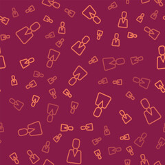 Brown line Employee icon isolated seamless pattern on red background. Head hunting. Business target or Employment. Human resource and recruitment for business. Vector