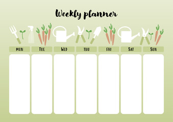 Weekly planner with gardening theme.