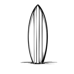 Surf board sticked in sand drawing - hand drawn black pencil / transparent PNG