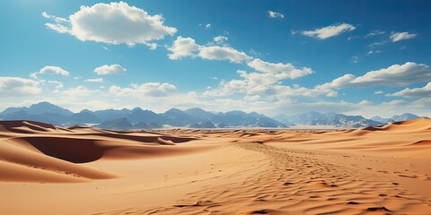 Fototapeta na wymiar AI Generated. AI Generative. Sunny orange yellow sand dunes desert landscape background. Adventure vacation travel lifestyle. Graphic Art
