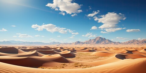 Naklejka premium AI Generated. AI Generative. Sunny orange yellow sand dunes desert landscape background. Adventure vacation travel lifestyle. Graphic Art