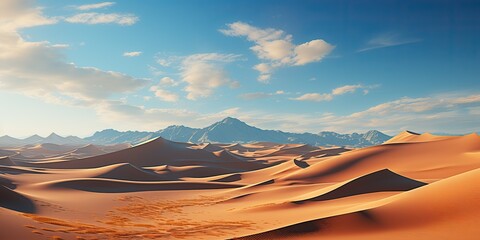 AI Generated. AI Generative. Sunny orange yellow sand dunes desert landscape background. Adventure vacation travel lifestyle. Amazing world tour