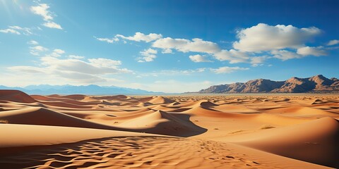 AI Generated. AI Generative. Sunny orange yellow sand dunes desert landscape background. Adventure vacation travel lifestyle. Amazing world tour