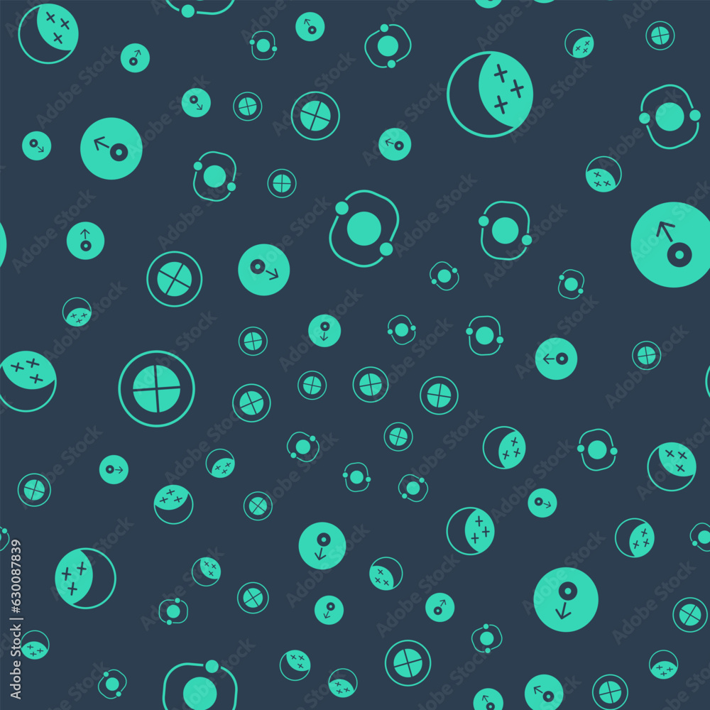 Poster set solar system, eclipse of the sun, earth globe and mars symbol on seamless pattern. vector