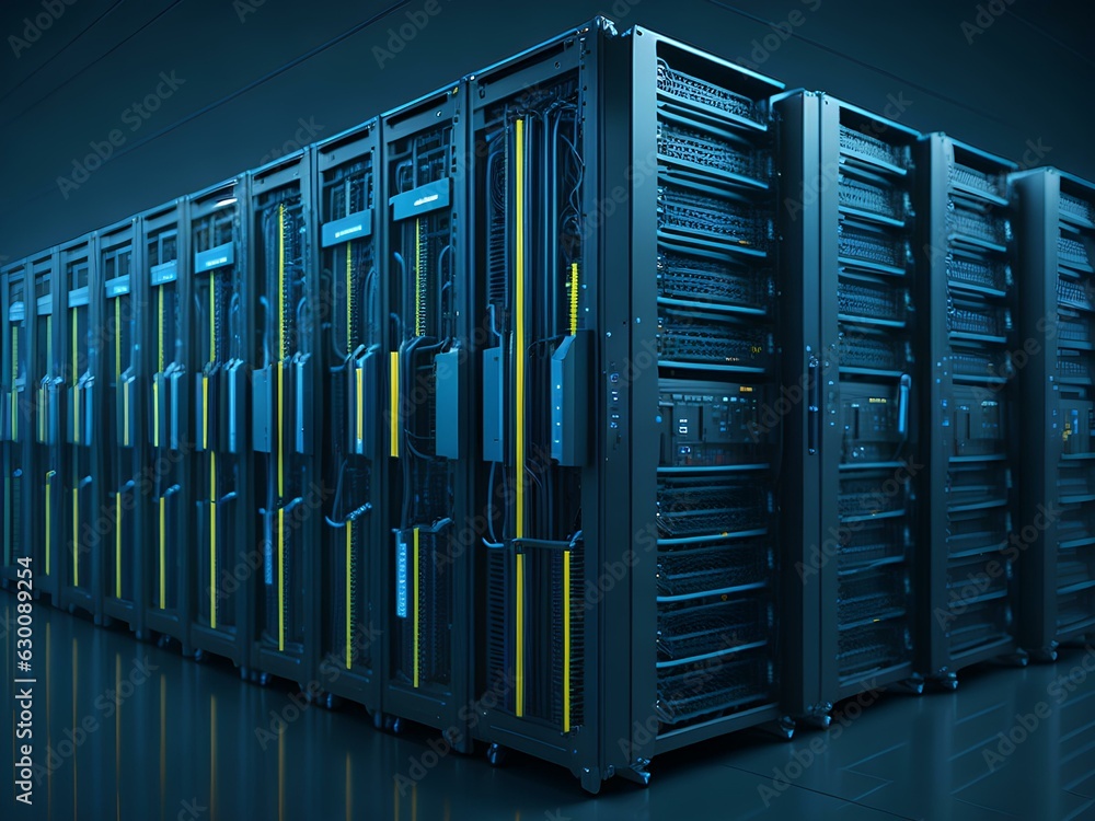 Poster server rack with servers generated ai