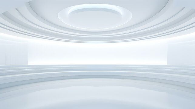 Futuristic Room in White Colors with beautiful Lighting. Stunning Background for Product Presentation.