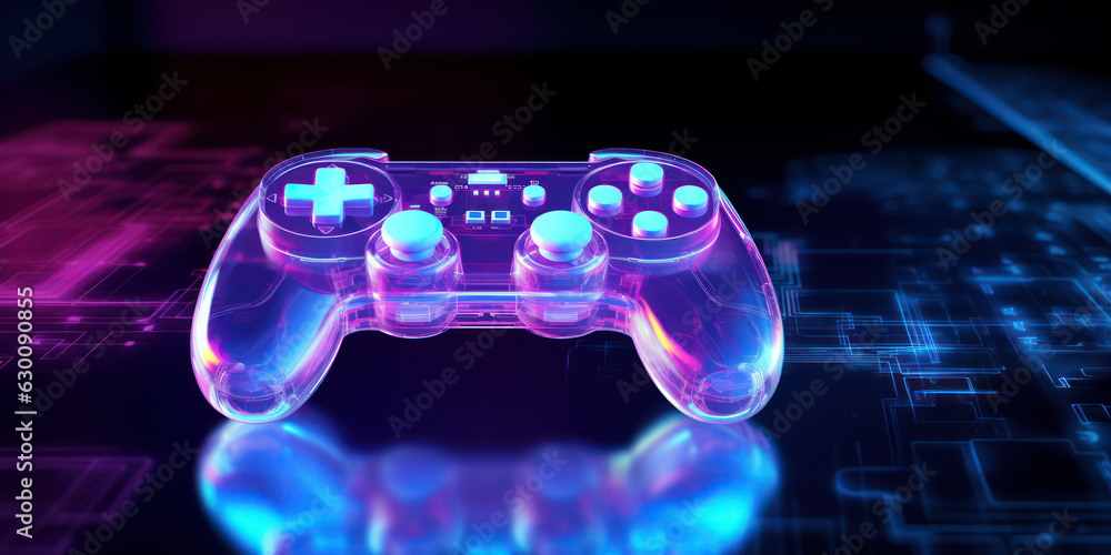 Sticker gamepad controller hologram on digital background. generative ai