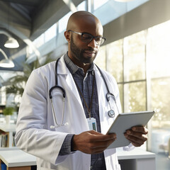 Black doctor in the hospital. 