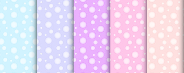 Set of seamless pastel patterns of bubbles in light color