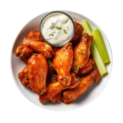 Foto op Canvas Plate of Buffalo Chicken Wings with Blue Cheese Dressing Isolated on a Transparent Background © JJAVA