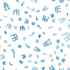Set line Crutch or crutches, Sport expander and Walker on seamless pattern. Vector