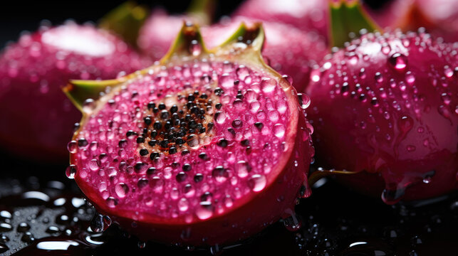 Summer tropical fruits for healthy lifestyle red dragon fruit whole fruit. Created with Generative AI Technology.
