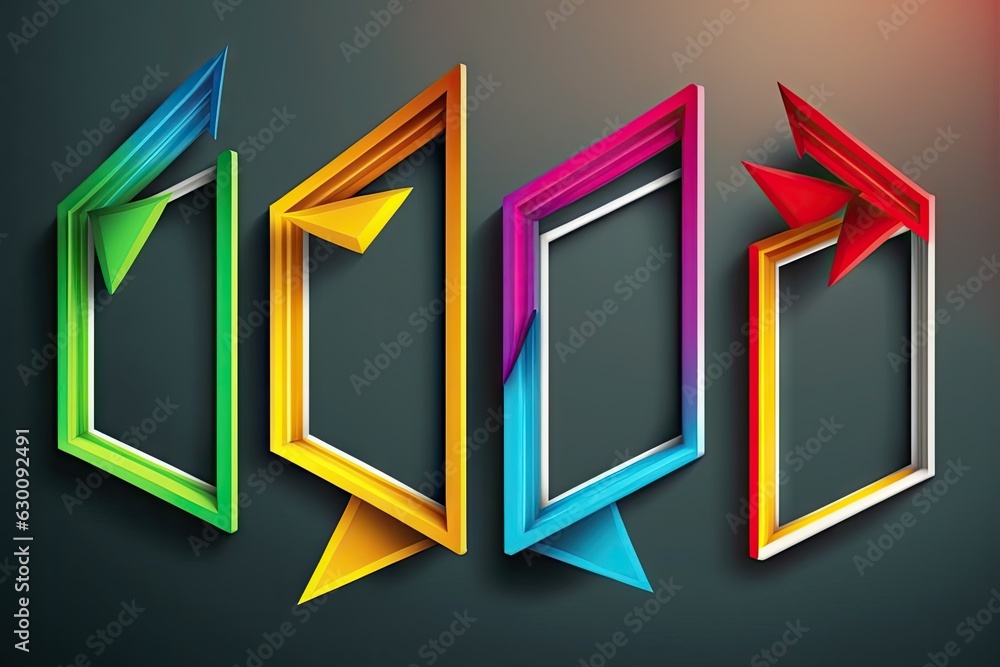 Poster set of colorful frames with arrows on dark background