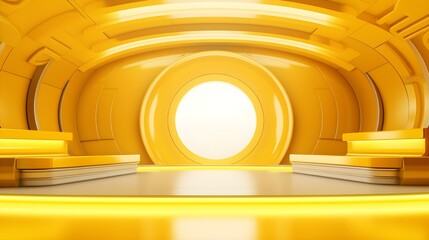 Naklejka premium Futuristic Room in Yellow Colors with beautiful Lighting. Stunning Background for Product Presentation.