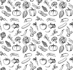 Fantasy Vegetables drawing / illustration set/wallpaper - hand drawn black pencil / transparent PNG, tileable, seamless pattern