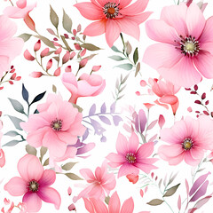 Watercolor flowers, pastel color, seamless tile pattern