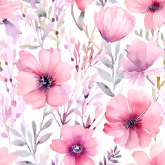 Watercolor flowers, pastel color, seamless tile pattern