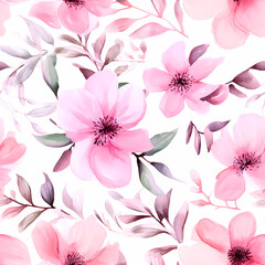 Watercolor flowers, pastel color, seamless tile pattern