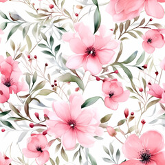 Watercolor flowers, pastel color, seamless tile pattern