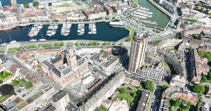 Aerial drone view of the port of Dunkirk, France.