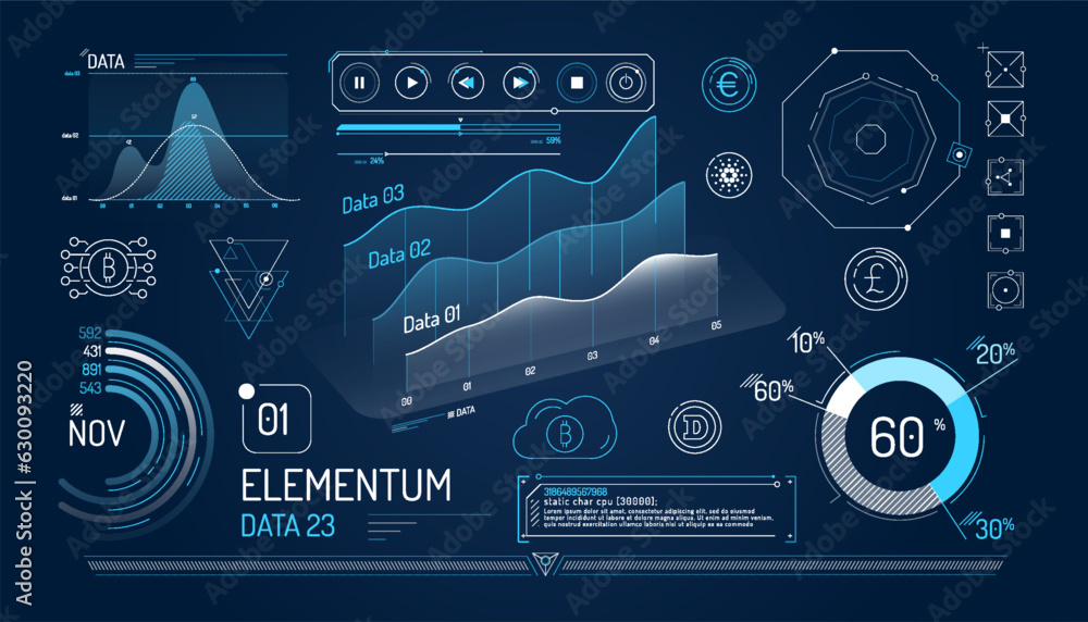 Wall mural set of infographic elements about cryptocurrency and financial data management.