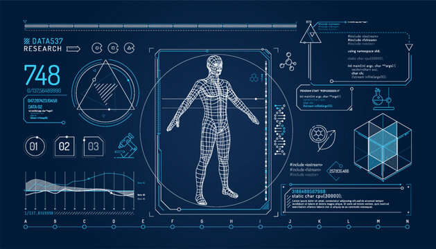Set of infographic elements about the study of the human genome.