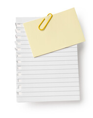 Paper sheet and sticky note on white background