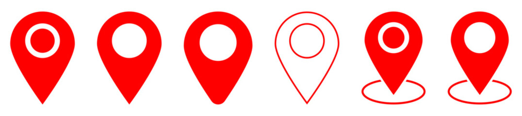 Set of red map pin icons. Design can use for web and mobile app. Vector illustration - obrazy, fototapety, plakaty