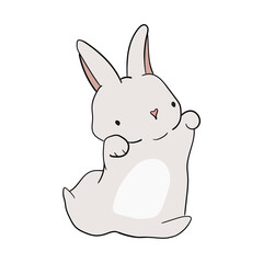 Hand-drawn cute cartoon rabbit on a white background.