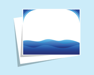 desain vektor sebuah banner atau background berbentuk kotak persegi berwarna biru laut dengan warna putih di tengah tengahnya dengan satu background warna putih di bawahannya seperti kertas putih dan 