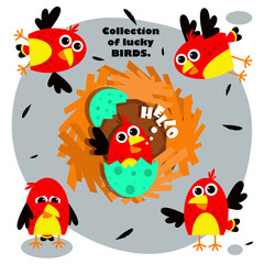 Collection of lucky BIRDS. vector illustration
