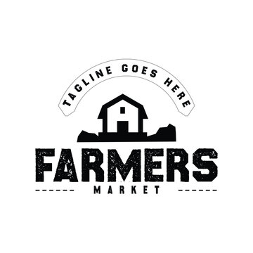 Farmers market logo template vector objects set. Logotypes or badge designs. Trendy retro style illustration, natural organic farm product food, rooster, cow head and mill silhouette.