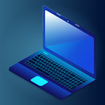 Isometric laptop with modern digital technology, flat design.Software, web development, programming concept. Computer with screen. Vector illustration