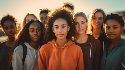 A diverse group of teenagers enjoying each other’s company and showing that friendship transcends cultural and ethnic differences, friendship knows no borders