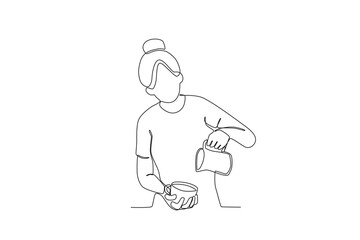 A woman making coffee. International coffee day one-line drawing