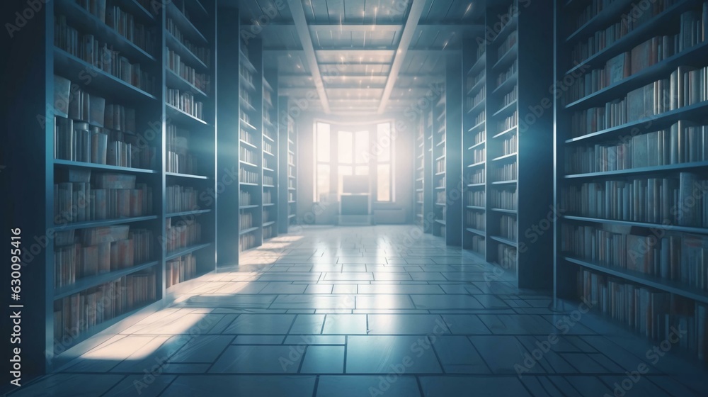 Aufkleber large library with many books and bookshelves for learning with knowledge. ai generated
