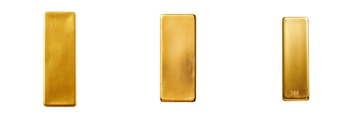 Set of 3 gold bars isolated on a transparent background