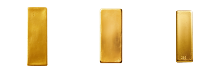 Set of 3 gold bars isolated on a transparent background