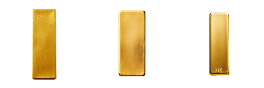 Set of 3 gold bars isolated on a transparent background