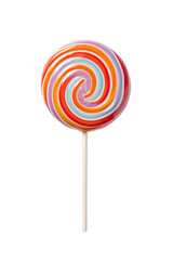 A delicious colourful round lollipop isolated on a transparent background 