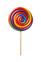 A delicious colourful rainbow round lollipop isolated on a transparent background 