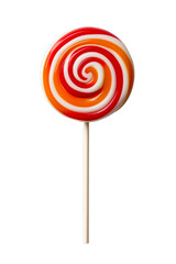 A delicious colourful round lollipop isolated on a transparent background 
