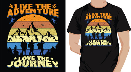 Live the adventure, love the journey-Mountain adventure, retro vintage grunge, vector graphic illustration, typography, print t-shirt design bundle, stickers, template, posters