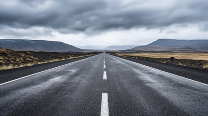 Naklejka premium road to nowhere, Solitude in the Rain The Lonely Asphalt Road
